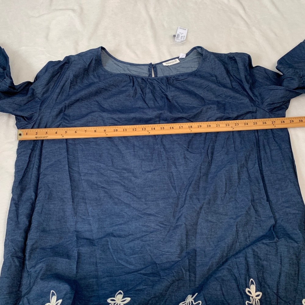 NEW Westport Dressbarn‎ Blue Chambray Embroidered Floral Shift Dress 24W - Picture 9 of 9